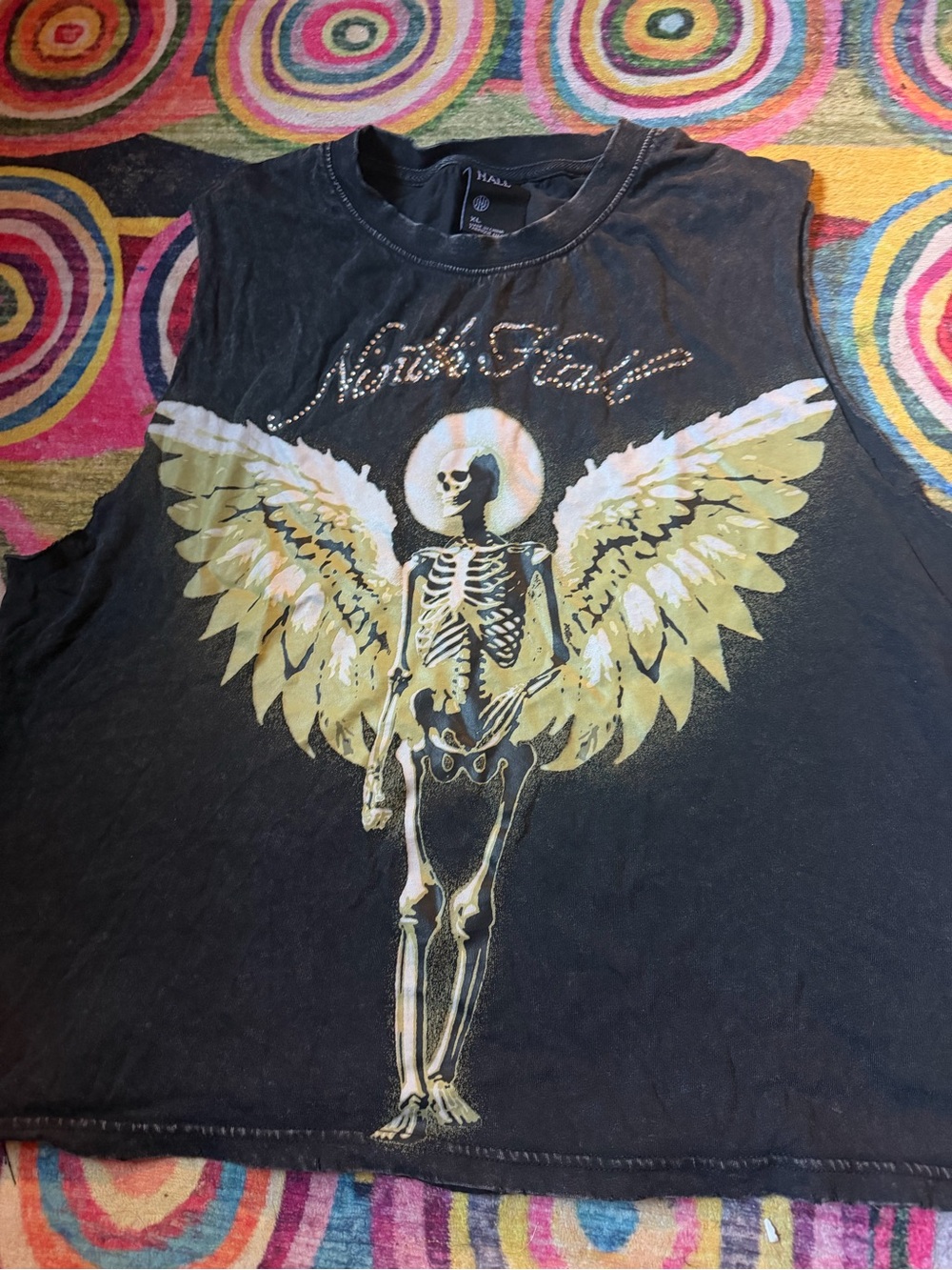 PacSun Black Muscle Tee with Winged Skeleton Graphic